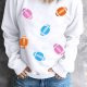 Beige Rugby Football Chenille Embroidered Patched Pullover Sweatshirt