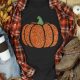 Black Glittering Pumpkin Graphic Halloween T Shirt