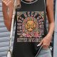 Black Letters Butterfly Floral Printed Stitching Crewneck Tank Top
