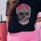 Black Rhinestone Skull Graphic Crewneck T Shirt