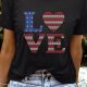 Black Rhinestone USA Flag Stripes and Stars LOVE Graphic T Shirt