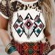 Dark Brown Western Aztec Steer Head Bleached Round Neck T Shirt