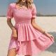 Ditsy Floral Tie Back Smocked Layered Dress