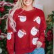 Fiery Red Santa Claus Sequin Graphic Sweatshirt