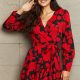 Floral Print Surplice Neck Tie Waist Dress