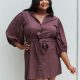 Jade By Jane Hello Darling Full Size Half Sleeve Belted Mini Dress in Charcoal