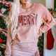 Pink MERRY Christmas Plaid Leopard Print Corded Sweatshirt
