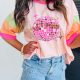 Pink Sequin Disco Ball Color Block Sleeve T-Shirts